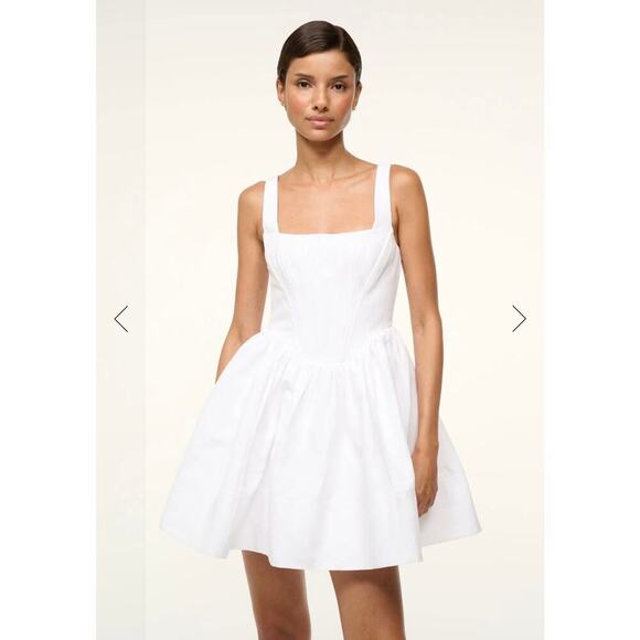 Staud Landscape Corset Mini Dress White Size 12 Babydoll Tulle Skirt - Picture 7 of 11